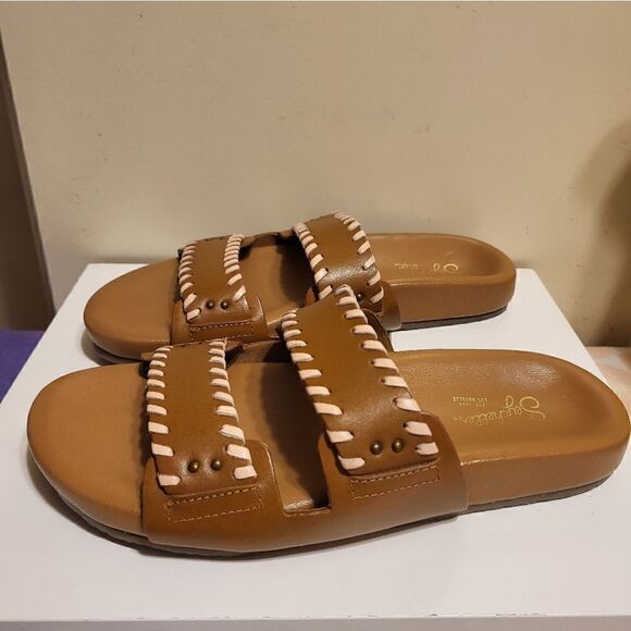 New Seychelles Los Angeles "Catch A Wave" Leather Slide Sandals Sz.6 Ret. $109 - Picture 1 of 7
